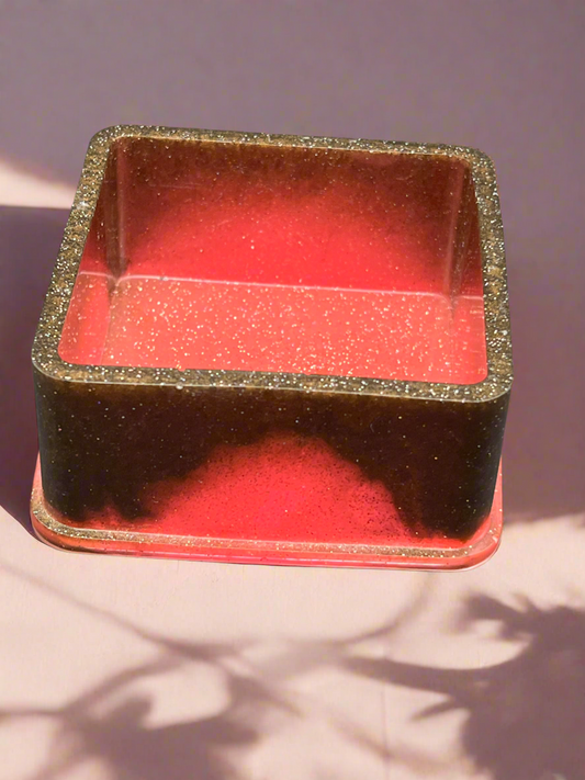 Glittery pink & brown square trinket box